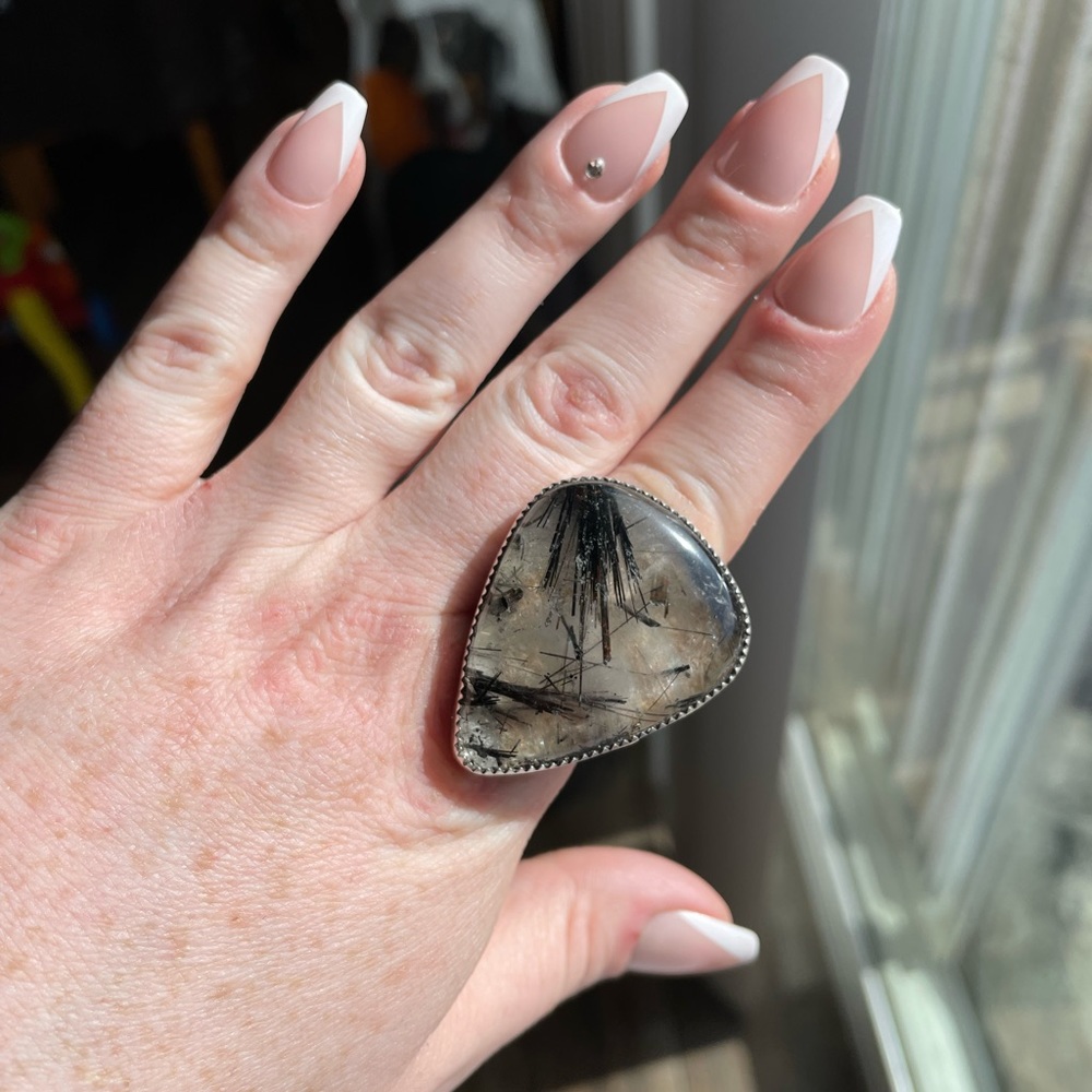 M&S genuine rutilated quartz stamped sterling silver teardrop ring